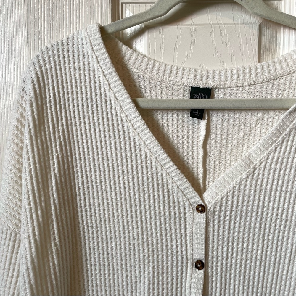 Waffle Knit Button Up Long Sleeve Top